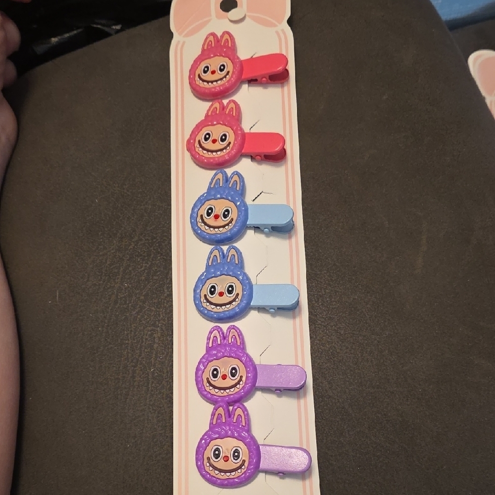 Labubu Pink, Blue, Purple Metal 6 Hair Clips